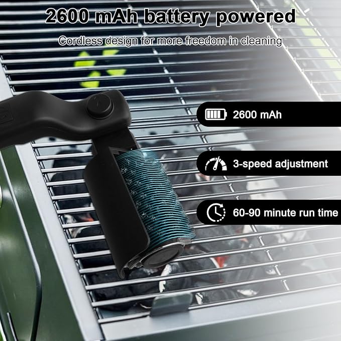 Electric Grill Brush for Outdoor, 180°Adjustable Rechargeable Cordless BBQ Grill Cleaner Brush, 3-Speed Power Rotary Grill Cleaning Brush, Reinforced Steel Bristles for Gas Charcoal Barbecue Grates