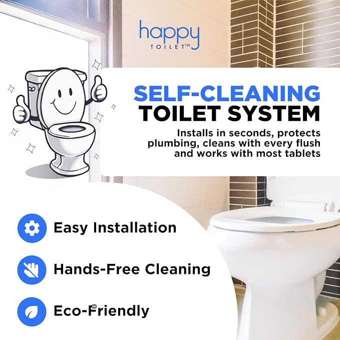 Happy Toilet Cleaner Original Deuce - Toilet Bowl Tablet Holder for Kohler & Canister Flush Systems - Easy Install Toilet Tablet Holder Auto Toilet Cleaning System Tank Caddy - Made in USA (10PK)