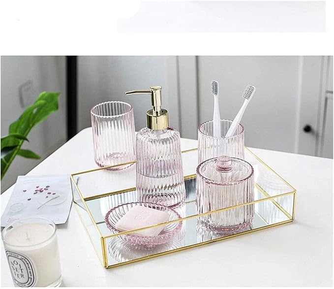 Soap Dispenser Bottles Five-Piece Bathroom Set, Bathroom Accessories Set Glass Mouthwash Cup, Hand Sanitizer Bottle,Toothbrush Cup