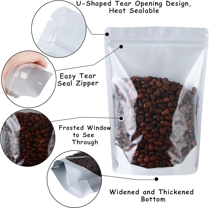 4X6 Resealable Bags 150 Pcs Mylar Bags for Food Storage Candy Packaging Mylar Bags with Window Reclosable Small Stand Up Pouches Edible Packaging for Small Business White