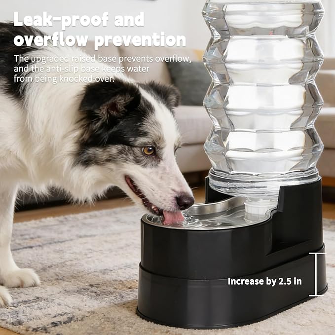 RIZZARI 9L Elevated Dog Waterer: Large Capacity Hydration | Raised Drinking Height/No Filter Maintenance/No Power Needed /Gravity Refill/Stainless Steel Bowl /Indoor/Garage