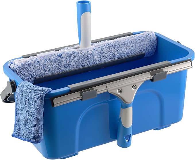 Mitclear Professional Window Cleaning Kit with Bucket 3 Gallon, 14'' Silicone Squeegee, 14'' Microfiber Scrubber, Cloth, Window Washing Equipment Cleaner Tools, Commercial & Home, Car, Outdoor