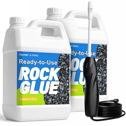 Teexpert Ready-to-Use Rock Glue for Landscaping with Electric Sprayer | 2 Gallon Gravel Glue for Pea Gravel Pebbles & Stones, Weather Resistant, Strong Hold, Water Permeable