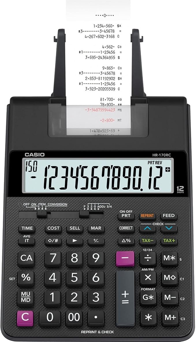 Casio HR-170RC Printing Calculator, Black, 2.6" x 6.5" x 11.6"