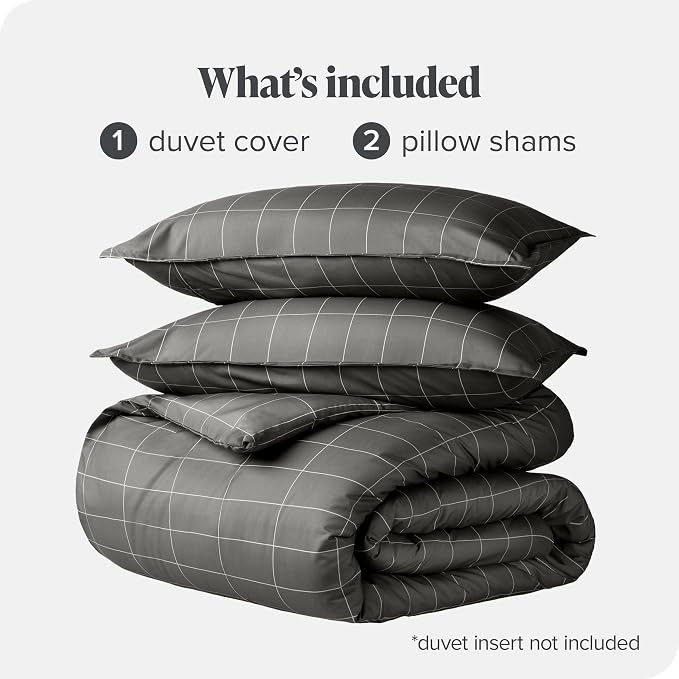 Bare Home Bedding Duvet Cover Queen Size - Premium 1800 Super Soft Collection - Lightweight, Duvet Cover - Soft Textured Bedding (Queen, Grid - Grey/White)