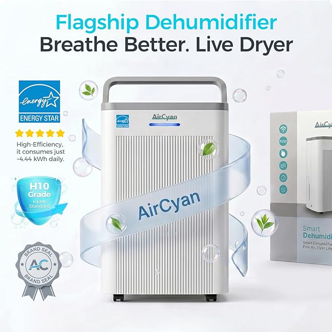 4500 Sq.Ft Most Efficient Energy Star 2025 Dehumidifier for Basement, Max 65 Pint Smart Dehumidifier with WiFi Intelligent Humidity Control,Air Purifier HEPA Filter for Home,Garage,RV