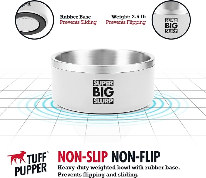 Tuff Pupper 100 oz Heavy Duty Insulated Stainless Steel Dog Bowl for Large Dogs, Non-Slip Base, Dishwasher Safe