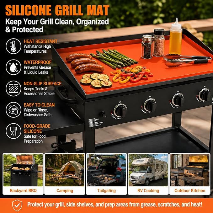 Silicone Grill Mat for Outdoor Grill for Cuisinart Tabletop Griddle CGG-999 2023-present, Heat Resistant BBQ Grill Pad & Griddle Protector Mat, Non-Slip Silicone Countertop Protector