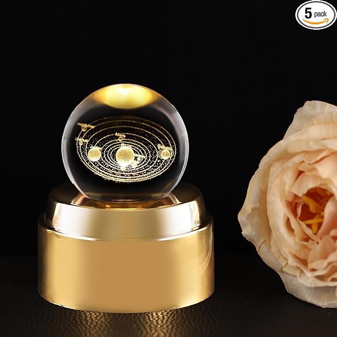 ZHSHWAT Solar System Crystal Ball Night Light with Rotating Glowing Base - 3D Laser Engraved Glass Ball, USB Powered Celestial Decor, Space Gifts & Science Gifts for Kids Adults Home Office Desk