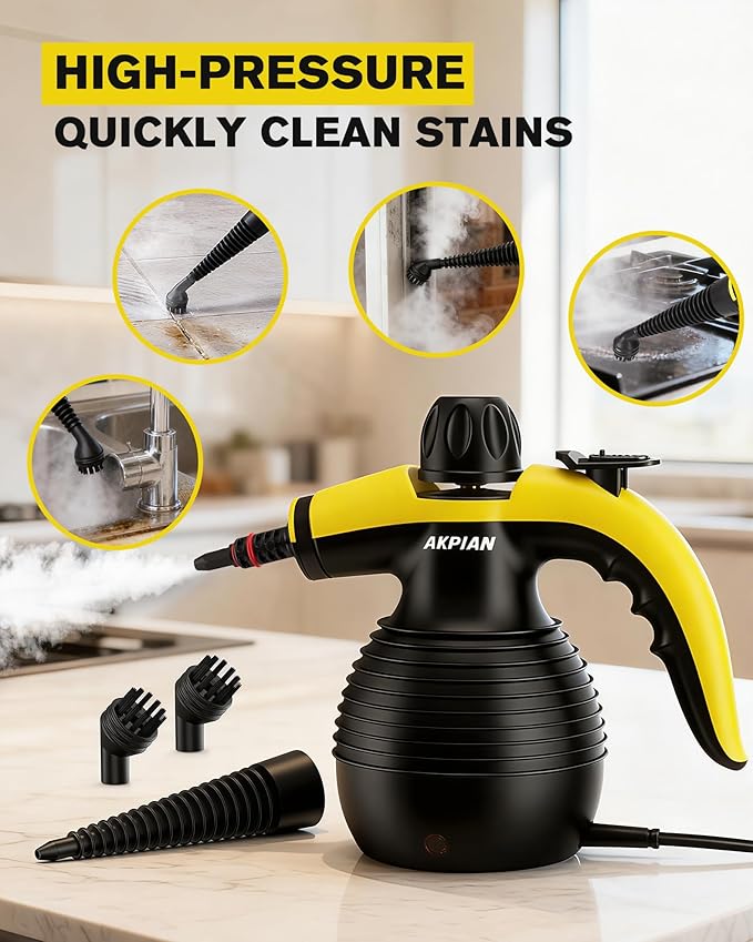 Handheld Steam Cleaner, 1050W Multipurpose Portable Steamer Cleaning with 10 Accessories, Chemical-Free High Pressure For Tile, Grout, Floor, Kitchen, Bathroom, Windows