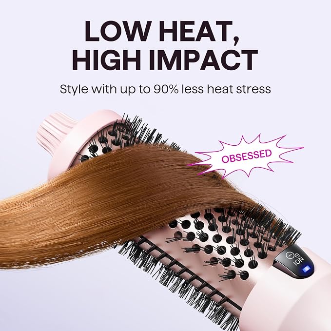 Wavytalk Thermal Brush, Blowout Boost 1.5 inch Heated Round Brush for Blowout Look, Dual Voltage, Pink, Sakura, Tourmaline Ceramic, Negative Ion Technology, 5 Temperature Settings, Less Damage