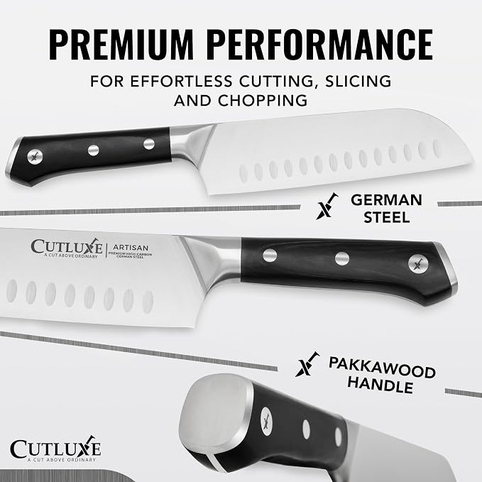 Cutluxe Chef Knife Set, 7-Piece Kitchen Knives – Razor Sharp German Steel | Professional Full Tang Blades with Ergonomic Handles – Artisan Series, Forged High Carbon