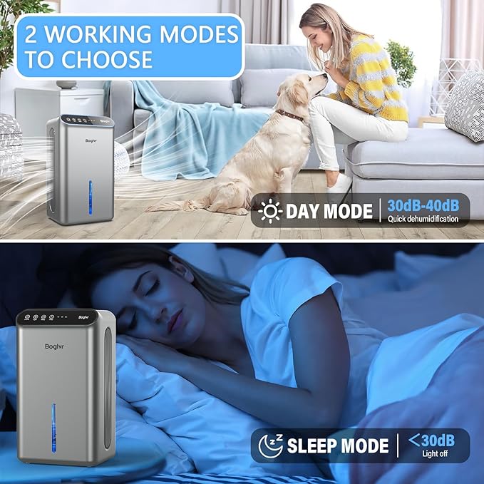 Dehumidifier for Home up to 1000 sq.ft, 98oz Small Quiet Dehumidifier with Drain Hose, 3 Timer Modes, Auto Shut Off, Aromatherapy & 7 Color Light for Bedroom, Bathroom, Basement (Space Gray)