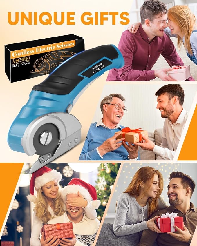 Cardboard Cutter Cordless Electric Scissors, Stocking Stuffers for Men Gift | Electric Box Cutter for Cardboard Recycling, Rotary Blade Heavy Duty Carpet Cutting Tools for Packages Leather Plastic Paper