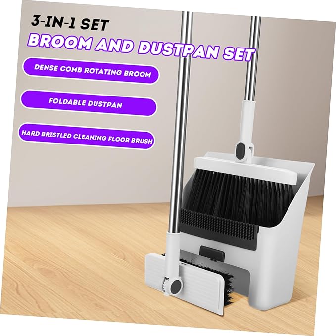 1set Broom Dustpan Set for Home Cleaning Head Sturdy Plastic Space-Saving