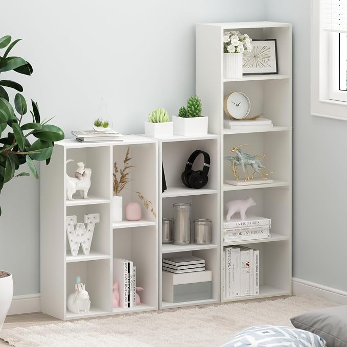 Furinno LUDER Book Shelf, 3-Cube Bookshelf, Bookcase with Open Shelves, 9.3 x 12 x 31.5, Easy Assembly, for Living Room, Bedroom, Home Office, White