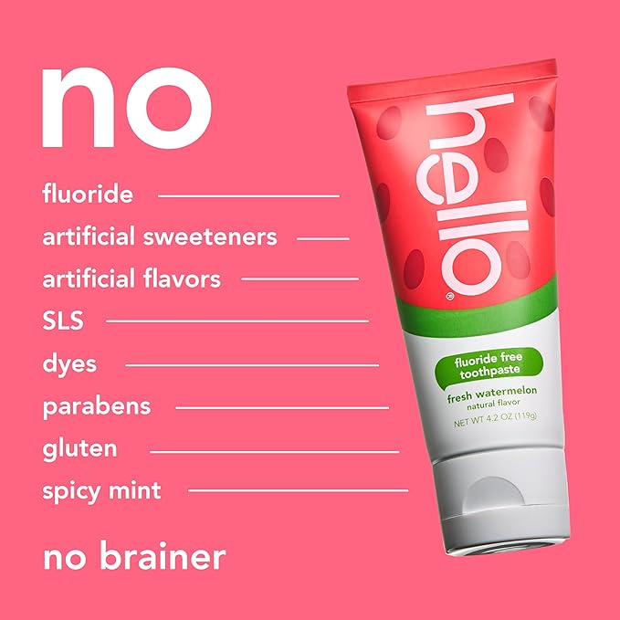 hello Kids Fluoride Free Toothpaste, Fresh Watermelon, 4.2 oz | For Kids of All Ages, Removes Plaque, Polishes and Brightens, Tastes Awesome, Vegan, Gluten Free, SLS Free