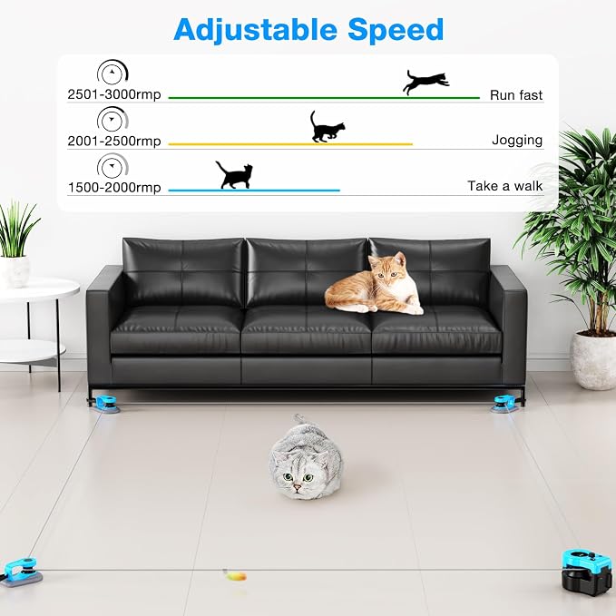 Interactive Cat Toy for Indoor Cats, Auto/Remote Control DIY Cat Mouse Hunting Treadmill Keep Bored Kitten Puppy Entertained to Chase, Feather Toy to Exercise-Blue & Black