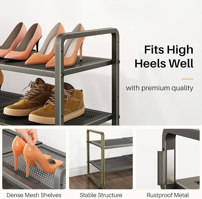 SNTD Shoe Rack - Expandable Shoe Organizer for Closet, Adjustable Metal Shoe Shelf Storage, Stackable Long Shoe Stand Holder for Garage, Entryway, Door Entrance (Grey, 2-Tier)