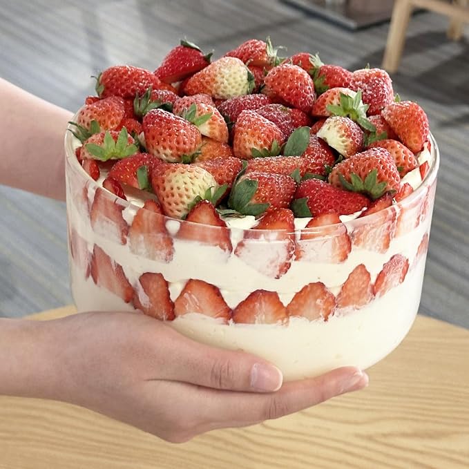 104oz Large Glass Trifle Bowl, Modern Design Clear Glass Round Dessert Centerpiece Serving Bowl for Laying Ice Cream Cakes, Salad, Fruit, Microwave & Dishwasher Safe