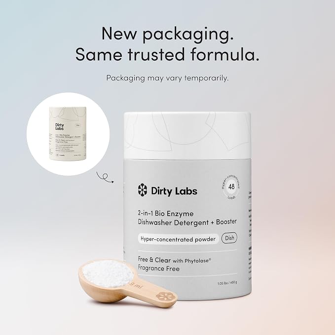 Dirty Labs | Dishwasher Detergent and Booster | Scent Free | 48 Loads (1 lb) | Ultra Clean, Spot Free, Quick Wash Optimized | Hyper Concentrated