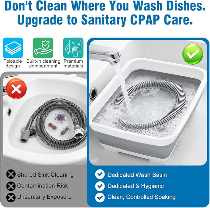 9 Pack CPAP Cleaning Kit for Hose & Mask, with Speed Control Hose Dryer, Collapsible Wash Basin & Hose Hanger, 7ft Cleaning Brush, CPAP Cleaning Supplies with Storage Bag, for 22mm & 15mm Tube