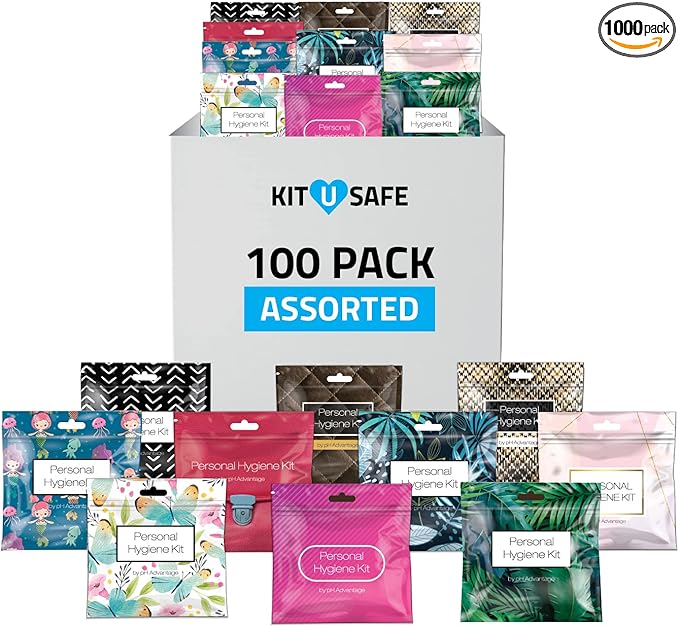 Bulk Period Kits (Assorted Colors) – Prefilled Menstrual Hygiene Kits with Tampon, Pad & Feminine Wipes | Individually Wrapped for Schools, Shelters & Outreach Programs (1000)