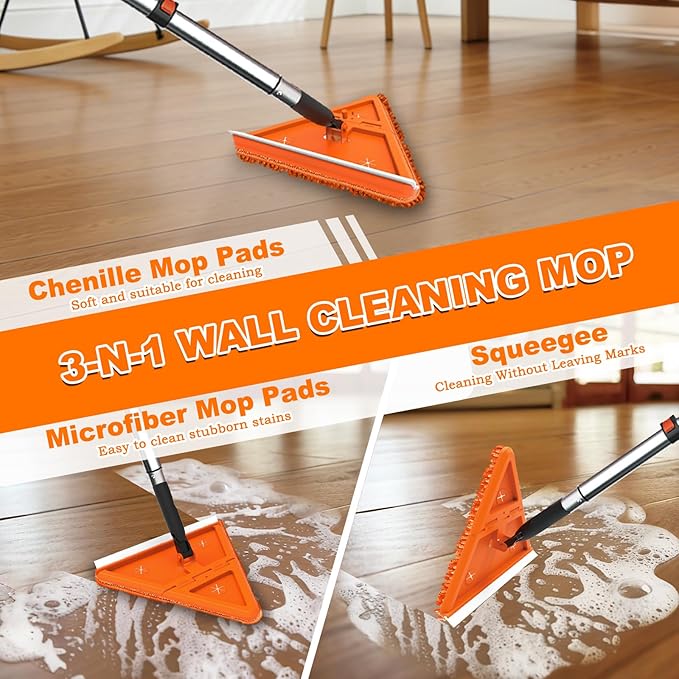 LAANPOLE 36FT Reach Dusters for Cleaning, Ceiling Fan Cleaner Duster with Extension Pole, Wall and Baseboard Cleaner Mop with Handle for Window Cobweb Fan Blade and High Ceiling