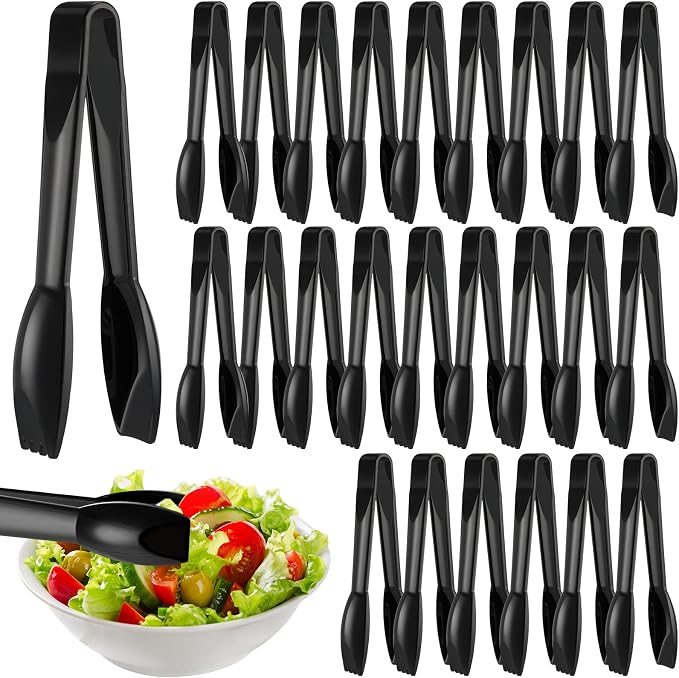 Patelai 24 Pcs 6 Inch Utility Tong Plastic Serving Tongs Bulk Scalloped Serving Utensils Charcuterie Accessories Heavy Duty Tongs for Cooking Appetizers Food Catering Dinner Party (Black)