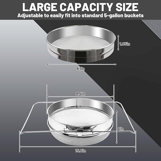 2 Sets Honey Strainer Stainless Steel Double Sieve Honey Filter Strainer Honey Extractor Equipment for 5 Gallon Bucket Bee Keeping Equipment Tools