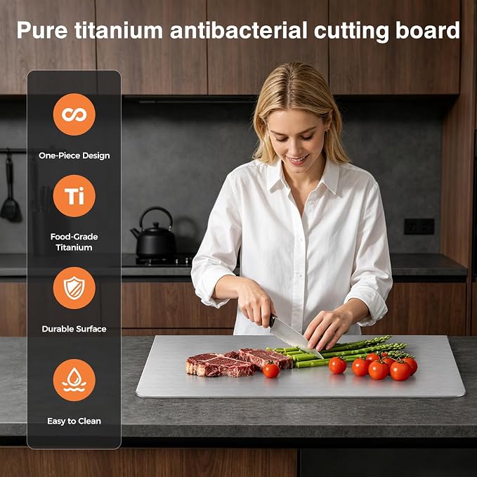Titanium Cutting Boards for Kitchen, Pure Titanium Cutting Board, Non-Slip Chopping & Kneading Board, Dishwasher Safe Cutting Board for Meat, Fruits, Vegetables & Baking, With cutting Mat,"24 x 16"