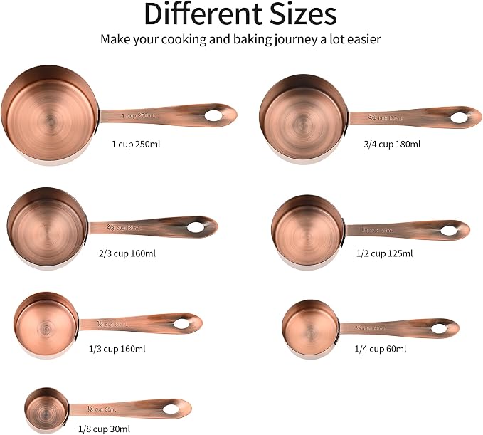 Measuring Cups and Spoons Set, Copper Measuring Cups and Spoons Set for Baking & Kitchen, Stainless Steel Measure Cup and Spoon for Dry &Liquid, Metal 7 Measure Cups&6 Spoons