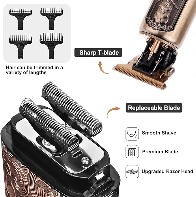 Ufree Foil Shaver and Beard Hair Trimmer Set, Men Electric Razor，Mens Gifts | 6500-7500RPM Head Shavers for Bald, Zero-Gap, Type-C, LED Display, T-Blade Line Versatile for Mustache, Stubble & Crisp Edge