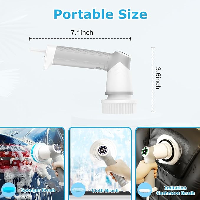 DAESUNG Electric Spin Scrubber, Electric Bathroom Brush with 7 Replaceable Heads, Power Scrubber with LED Display, Electric Scrubbers for Cleaning Shower, Tile, Grout, Sink