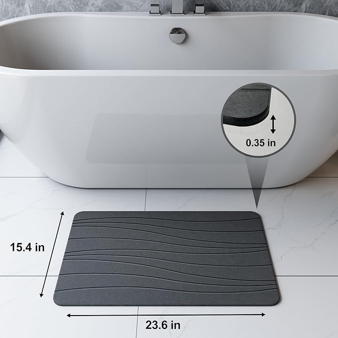 Fast Drying Stone Bath Mats for Bathroom, Non-Slip Diatomaceous Earth Bath Mat, Super Absorbent Bath Mat Stone (23.6''×15.4" Dark Gray Flow)