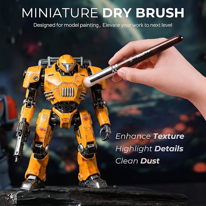 Nicpro Miniature Paint Brushes Dry Brush - 21PCS Model Paint Brush Set with Cloth Roll for Acrylic Oil Watercolor, Detail Paint Brush Drybrush for Model, Miniature Painting, Paint by Numbers, Craft