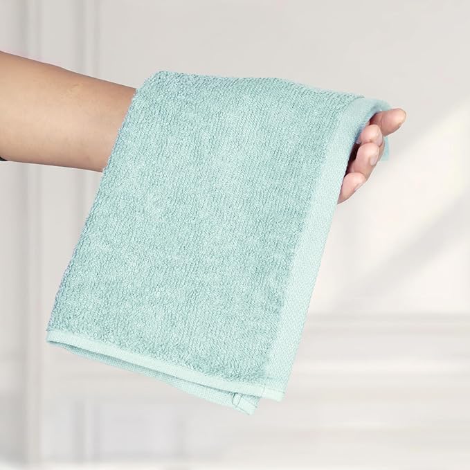 Amazon Basics Highly Absorbent, Soft & Durable 100% Cotton Washcloths for Bathroom, Body and Face, Lightweight, Fast Drying, 12 x 12 inches, Seafoam Green, Ice Blue, White, 24-Pack