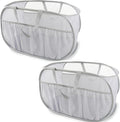 2 Pack Collapsible Laundry Baskets, Upgrade Pop Up Laundry Hamper with Convenient Bags, Foldable Laundry Basket Mesh Light Weight, Easy to Carry Clothes Hampers for Laundry, Dorm, Toys, Travel Grey