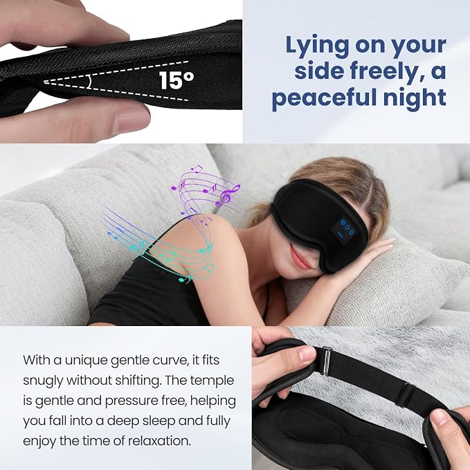 Sleep Headphones, HILDCROA Sleep Mask with Bluetooth Headphones, Sleeping Earphones for Side Sleeper, Bluetooth Eye Mask for Sleeping, Meditation & Travel