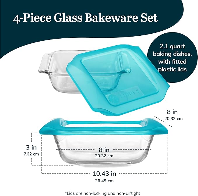 Libbey Baker’s Premium 2 Piece Glass Baking Dish Set, Stackable Casserole Dish with Lid Set, Baking Glassware for Casseroles, Lasagna, Brownies