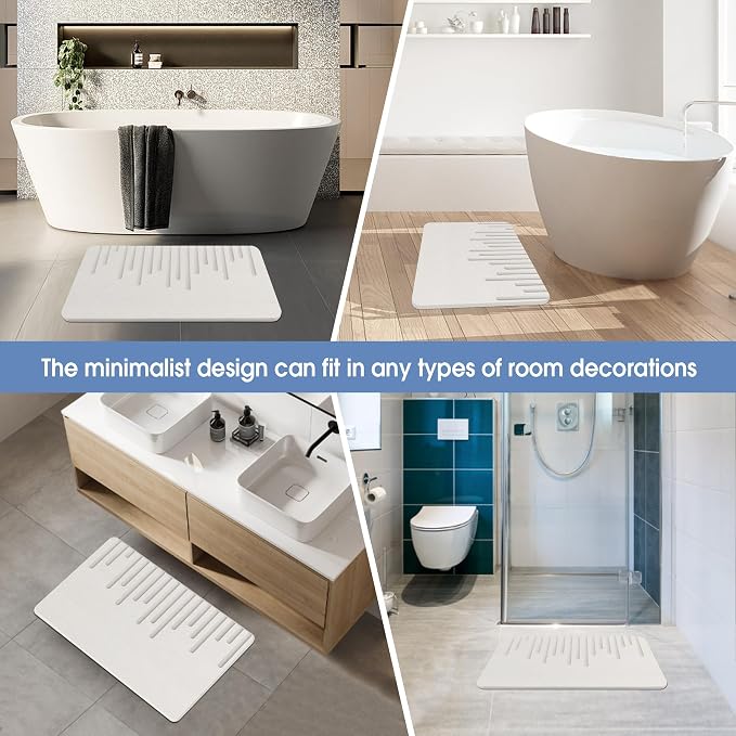 Veeloim Stone Bath Mat Diatomaceous Earth Bath Mat Non-Slip Quick Drying Diatomite Stone Shower Mat Natural Easy to Clean23.6 * 15.4"
