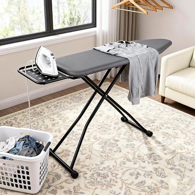 58"x15" Ironing Board Full Size, Heat Resistant Cover Iron Board with Steam Rest, Ultra Thick Padding, Height Adjustable Heavy Sturdy Metal Frame Legs Ironing Stand,Non-Slip Foldable (Square Rest)
