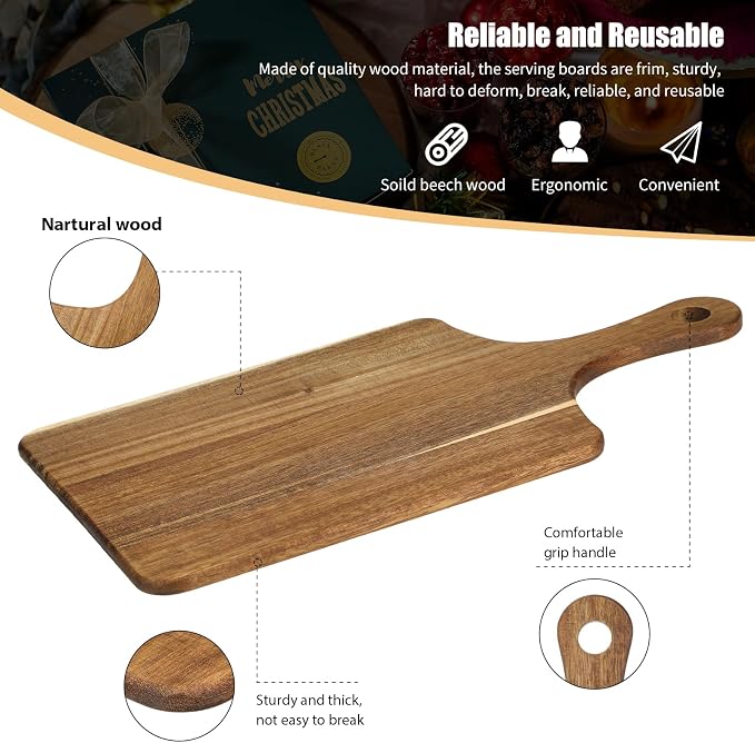 Didaey 6 Pcs Cutting Board Bulk Kitchen Thicken Chopping Platter with Handles Wooden Charcuterie Serving Trays Blank Wood Boards for Engraving Wedding Housewarming(Acacia Wood,13 x 7 Inch)