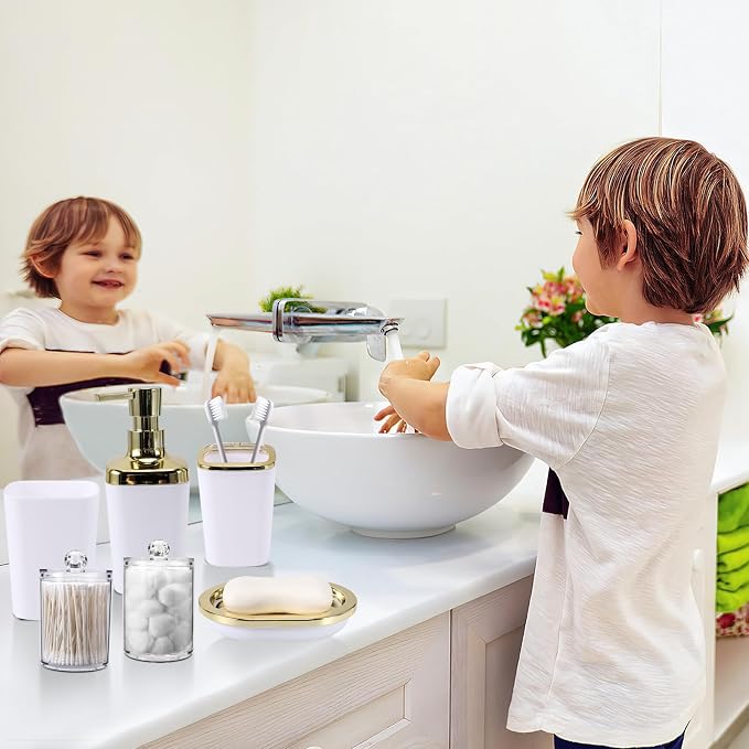 XLHOMO White Bathroom Accessories, 24 Pieces White Bathroom Accessories Set with Shower Curtain, Bath Towels, Trash Can, Soap Dispenser and Soap Dish for Bathroom/Housewarming