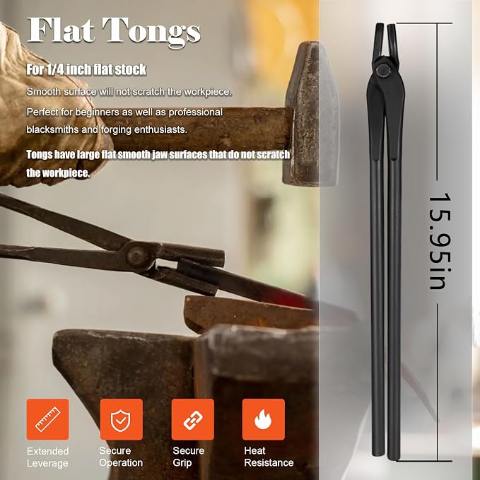 Blacksmith Tongs Set Knife Making Forge Tongs for Bladesmithing & Blacksmithing - 4 Tongs Tool Kit