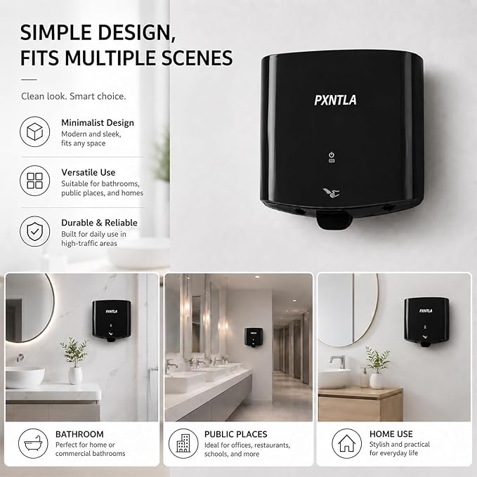 Hand Dryer, 12-15 Seconds Fast Dry Hands, 100-130V Voltage, Bottom Hot & Cold Air Switch, IPX1 Waterproof & 60s Overheat Protection