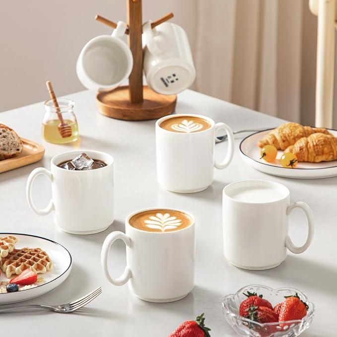 vancasso Porcelain Coffee Mugs Set of 6, 16 oz Coffee Cups for Latte, Cappuccino, Tea & Hot Cocoa, Modern Minimalist Mug Set for Home & Office, Microwave & Dishwasher Safe, White