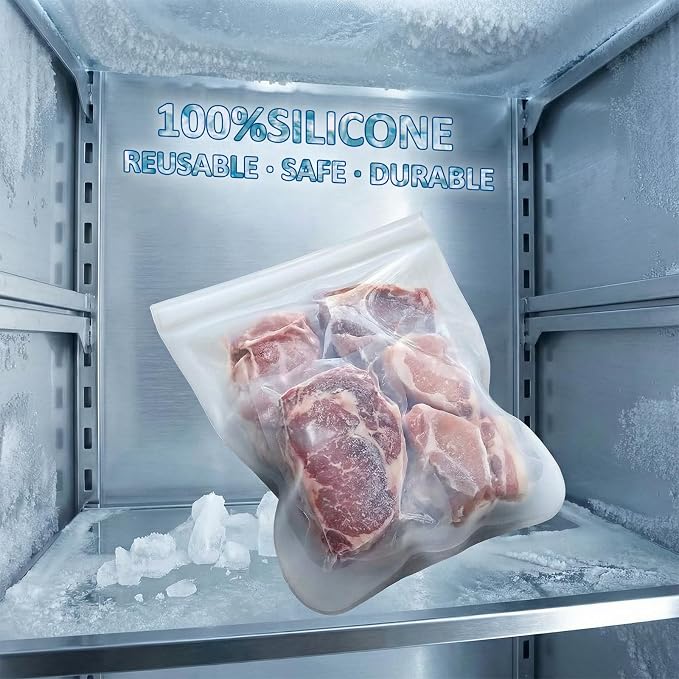 Extra Large Reusable Silicone Freezer Bags 4 Pack, 0.8 Gallon/3000ml, 100% Silicone Food Storage Wide-Open Zip-Lock Reusable Bags for Large Items, Microwave Freezer Oven Dishwasher Safe, Translucent