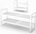SNTD Shoe Rack - Expandable Shoe Organizer for Closet, Adjustable Metal Shoe Shelf Storage, Stackable Long Shoe Stand Holder for Garage, Entryway, Door Entrance (White, 2-Tier)