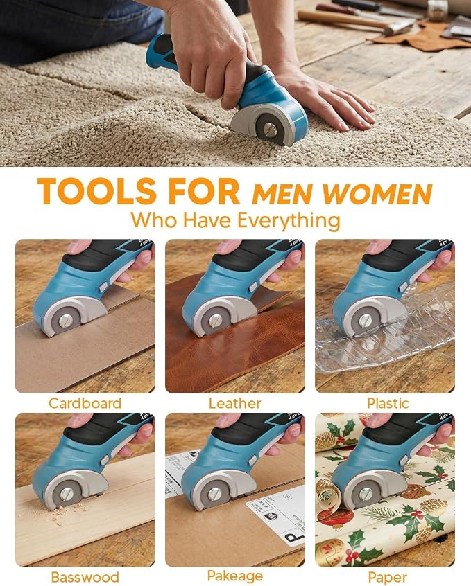 Cardboard Cutter Cordless Electric Scissors, Stocking Stuffers for Men Gift | Electric Box Cutter for Cardboard Recycling, Rotary Blade Heavy Duty Carpet Cutting Tools for Packages Leather Plastic Paper